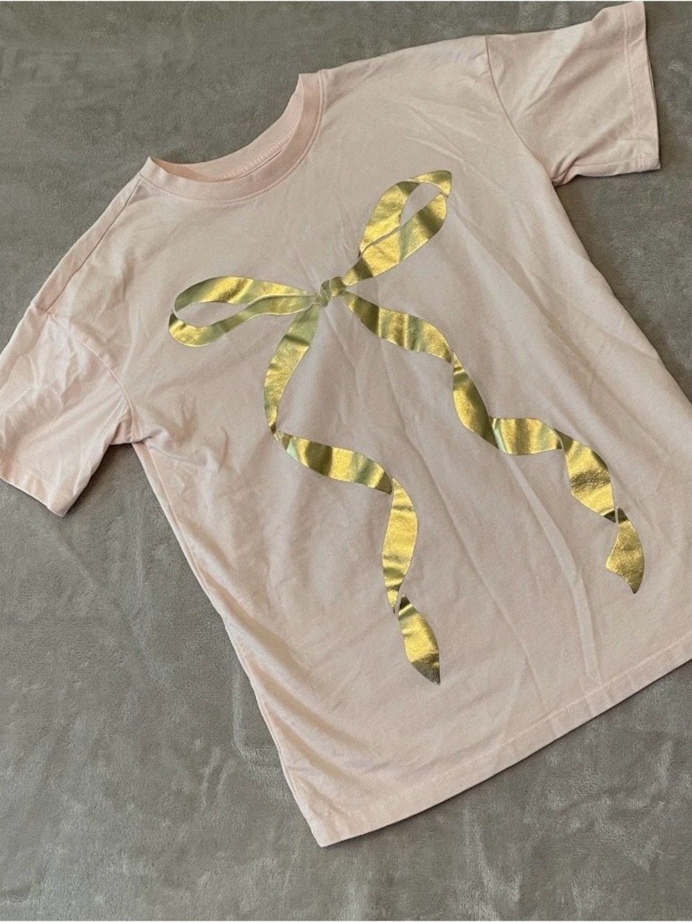 Cat & Jack Light Pink Gold Foil Bow Graphic T-Shirt Size XL 14